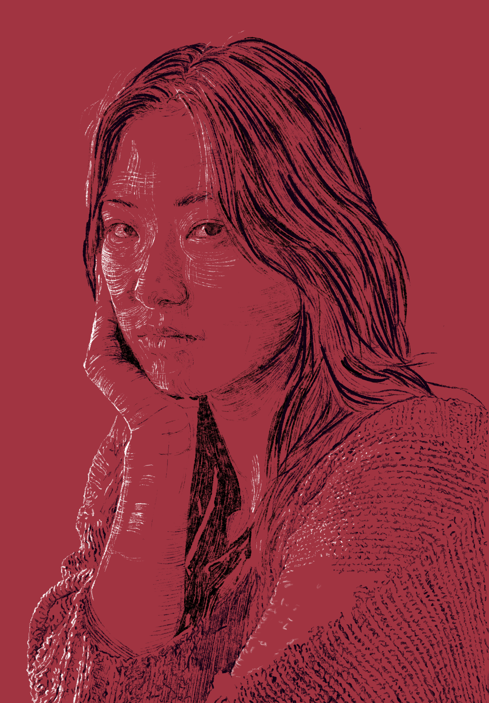 Portrait contour, red gray scale
